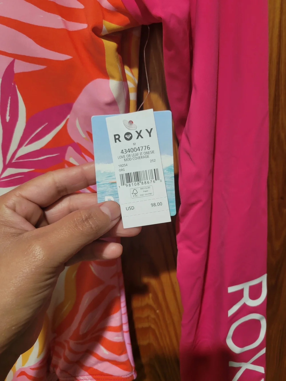 Roxy Women’s Long Sleeve One-Piece Swimsuit in Pink, Yellow, White - Picture 7 of 8